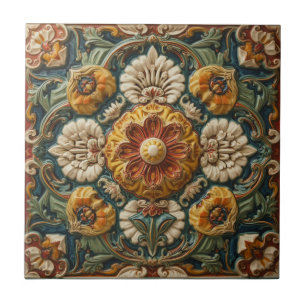 Vintage Art Nouveau Deco Majolica Floral Craftsman Tile