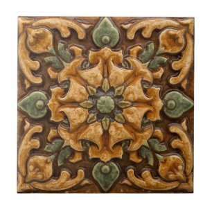 Vintage Art Nouveau Deco Majolica Floral Craftsman Tile