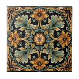 Vintage Art Nouveau Deco Majolica Floral Craftsman Tile