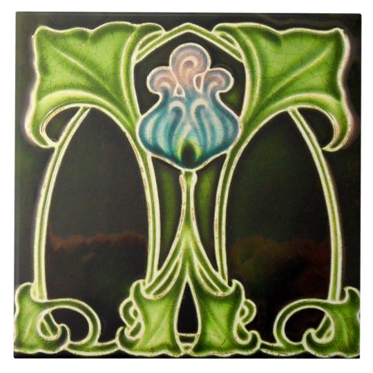 Designer Inspired Art Nouveau Vintage Ceramic Tile Trivet Majolica Reproduction