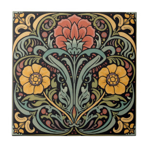 Vintage Art Nouveau Deco Majolica Floral Craftsman Tile