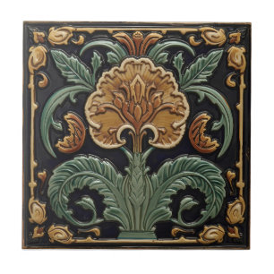 Vintage Art Nouveau Deco Majolica Floral Craftsman Tile
