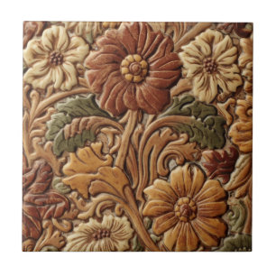 Vintage Art Nouveau Deco Majolica Floral Craftsman Tile