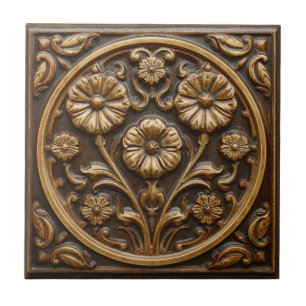 Vintage Art Nouveau Deco Majolica Floral Craftsman Tile