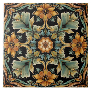 Vintage Art Nouveau Deco Majolica Floral Craftsman Tile