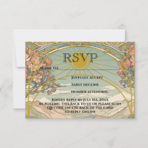 Vintage Art Nouveau Deco QR Code Wedding Website RSVP Card