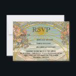 Vintage Art Nouveau Deco QR Code Wedding Website RSVP Card<br><div class="desc">Vintage romantic design with elements of Art Nouveau and Art Deco with the background of whimsical nature with mountains,  hills,  and trees,  in muted tones of green and peach,  with elegant classy vintage fonts and faux gold-coloured frame with a sun.</div>