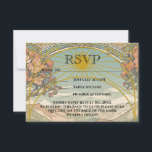 Vintage Art Nouveau Deco QR Code Wedding Website RSVP Card<br><div class="desc">Vintage romantic design with elements of Art Nouveau and Art Deco with the background of whimsical nature with mountains,  hills,  and trees,  in muted tones of green and peach,  with elegant classy vintage fonts and faux gold-coloured frame with a sun.</div>