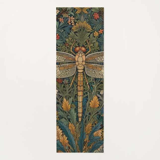 Vintage art nouveau dragonfly boho chic yoga mat (Front)