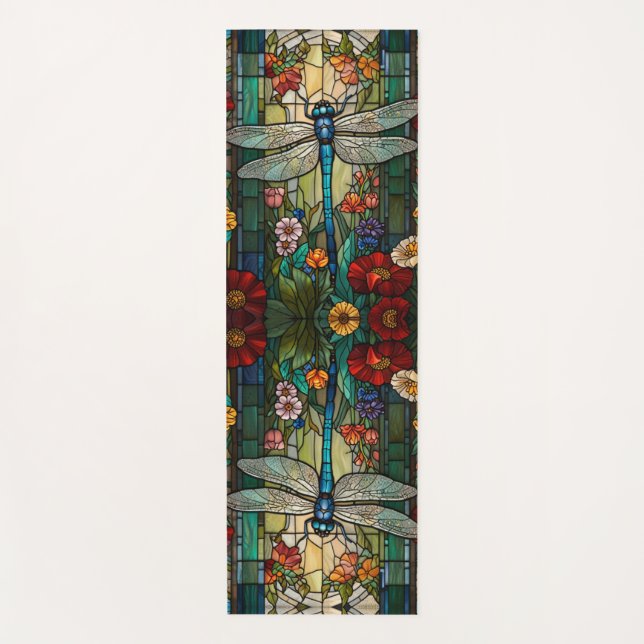 Vintage art nouveau dragonfly boho chic yoga mat (Front)