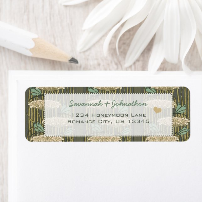 Vintage Art Nouveau Dragonfly Lily Pads Address (Insitu)