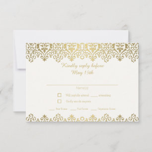 Vintage Art Nouveau Elegant Soft White and Gold RSVP Card