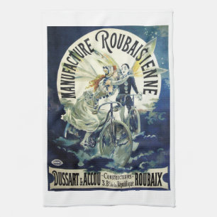 Vintage Art Nouveau Fairies, Bicycle Pierrot Moon Kitchen Towel