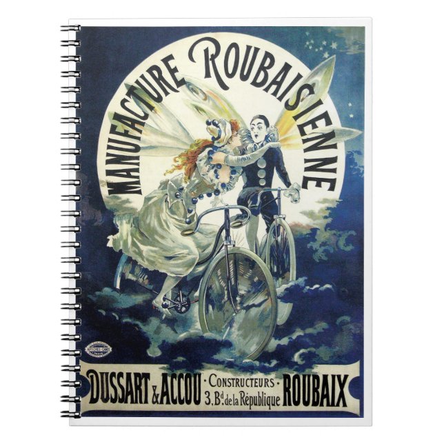 Vintage Art Nouveau Fairies, Bicycle Pierrot Moon Notebook (Front)
