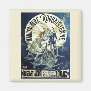 Vintage Art Nouveau Fairies, Pierrot Bicycle Moon Magnet