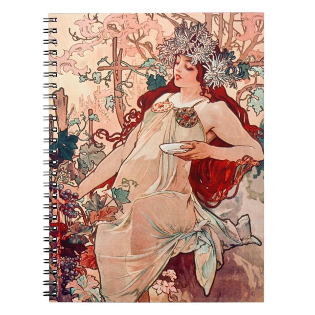 Vintage Art Nouveau Fall by Alfons Mucha Notebook (Front)