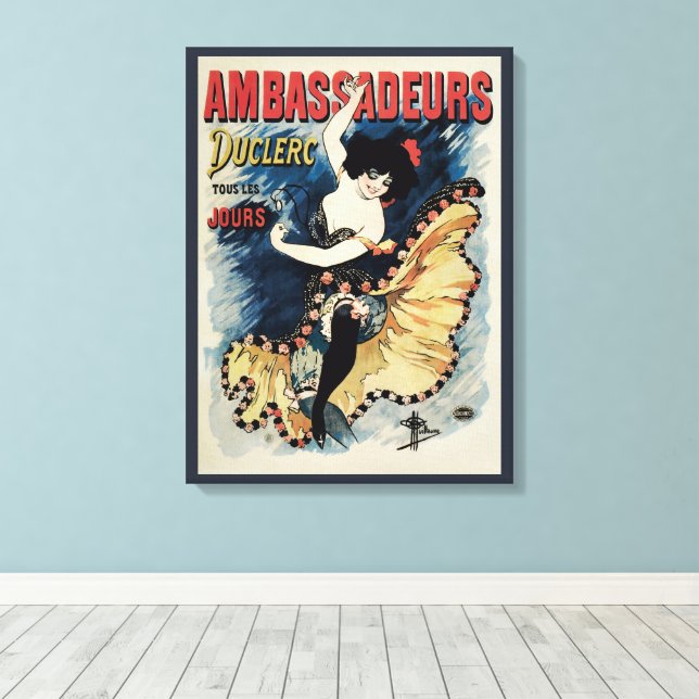 Vintage Art Nouveau Flamenco Dancer, Ambassadeurs Canvas Print (Insitu(Wood Floor))