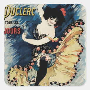 Vintage Art Nouveau Flamenco Dancer, Ambassadeurs Square Sticker
