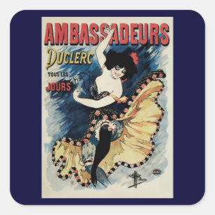 Vintage Art Nouveau Flamenco Dancer, Ambassadeurs Square Sticker