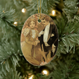 Vintage Art Nouveau Flirt Biscuits, Alphonse Mucha Ceramic Ornament