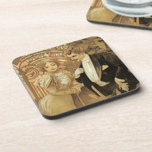 Vintage Art Nouveau Flirt Biscuits, Alphonse Mucha Coaster