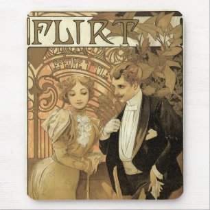 Vintage Art Nouveau Flirt Biscuits, Alphonse Mucha Mouse Pad