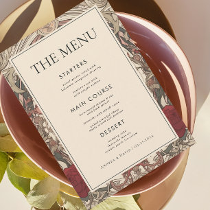 Vintage Art Nouveau Floral Burgundy Wedding Menu