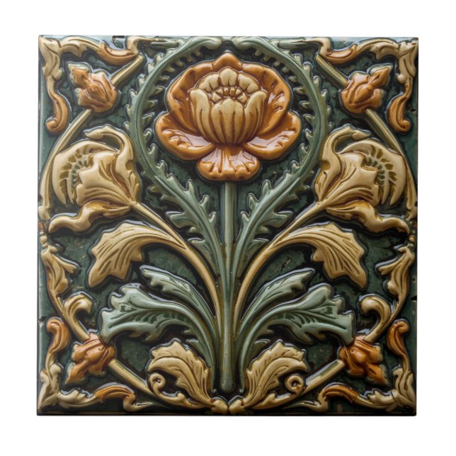 Vintage Art Nouveau  Floral Craftsman Tile (Front)