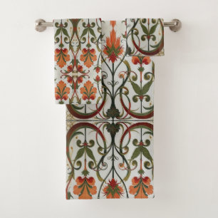 Vintage Art Nouveau Floral Frieze Bath Towel Set