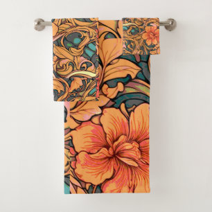 Vintage Art Nouveau Floral Garden  Bath Towel Set