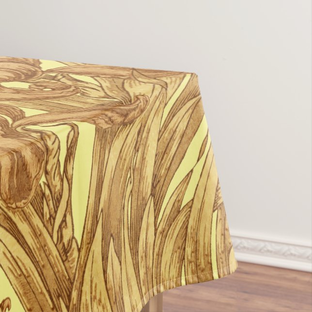 Vintage Art Nouveau Floral Iris Pattern Tablecloth (In Situ)