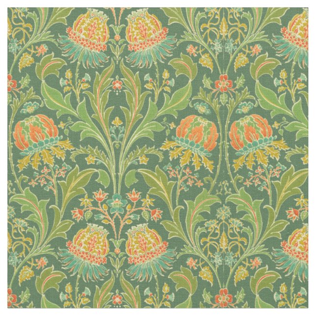 Vintage Art Nouveau Floral Pattern Fabric (Close Up)