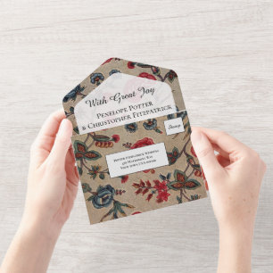 Vintage Art Nouveau Floral Pattern Wedding All In  One Invitation