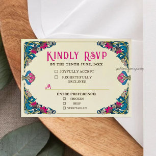 Vintage Art Nouveau Floral Pattern Wedding RSVP Card