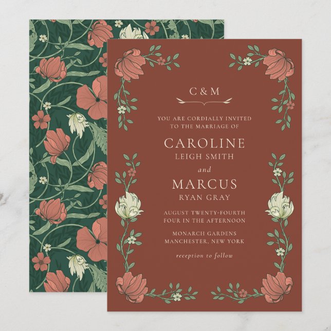 Vintage Art Nouveau Floral Wedding Invitation (Front/Back)