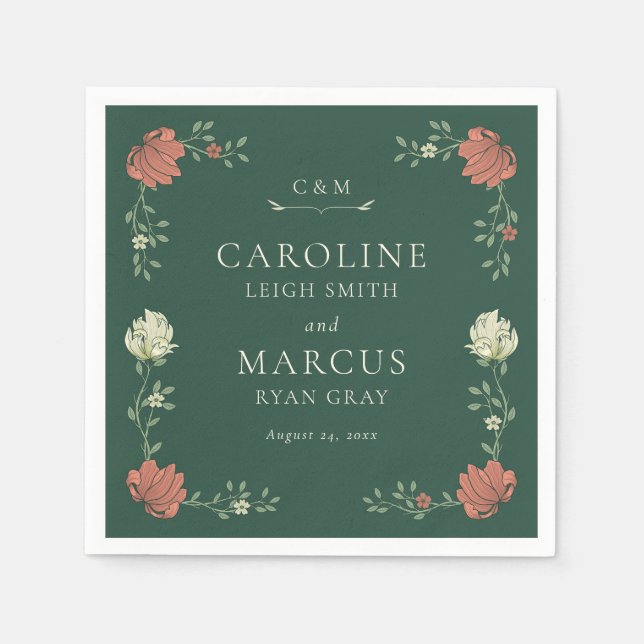 Vintage Art Nouveau Floral Wedding Napkin (Front)