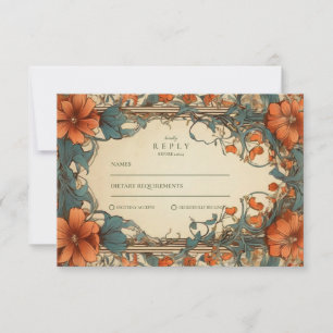 Vintage Art Nouveau Floral Wedding RSVP Card