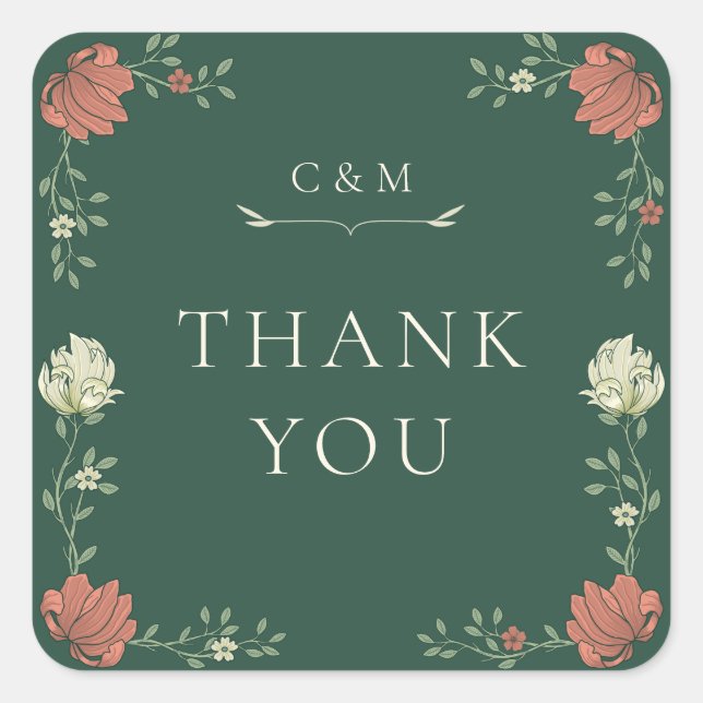 Vintage Art Nouveau Floral Wedding Square Sticker (Front)