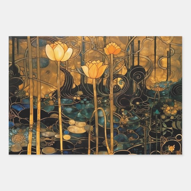 Vintage Art Nouveau Floral Wrapping Paper Sheet (Front)