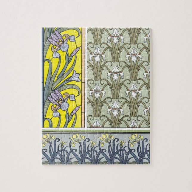 Vintage Art Nouveau, Garden Iris Flowers Jigsaw Puzzle (Vertical)