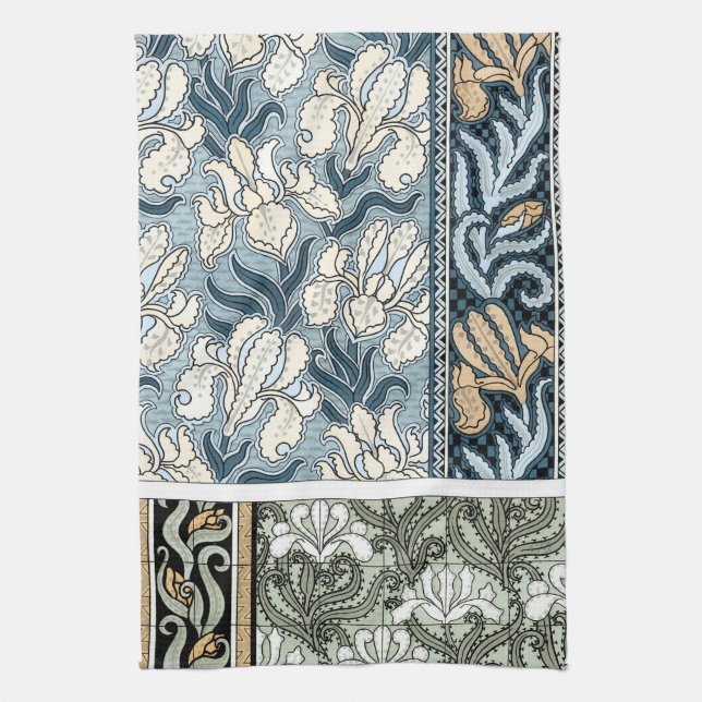 Vintage Art Nouveau, Garden Iris Flowers Kitchen Towel (Vertical)