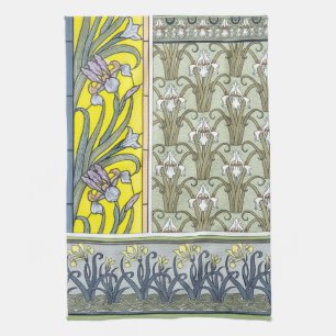 Vintage Art Nouveau, Garden Iris Flowers Kitchen Towel