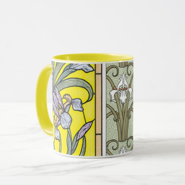 Vintage Art Nouveau, Garden Iris Flowers Mug (Front Left)