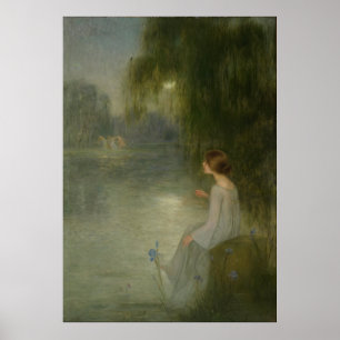 Vintage Art Nouveau Girl In Moonlight Poster