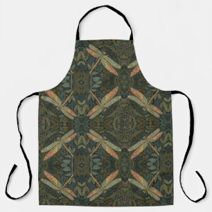 Vintage art nouveau green gold Dragonfly Apron