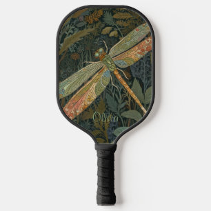 Vintage art nouveau green gold Dragonfly Pickleball Paddle