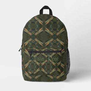 Vintage art nouveau green gold Dragonfly Printed Backpack