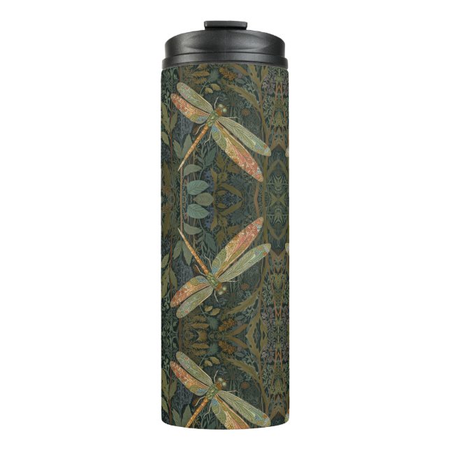 Vintage art nouveau green gold Dragonfly Thermal Tumbler (Front)