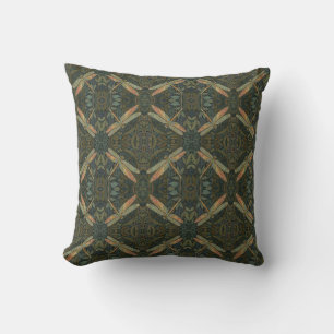 Vintage art nouveau green gold Dragonfly Throw Pillow