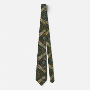Vintage art nouveau green gold Dragonfly Tie